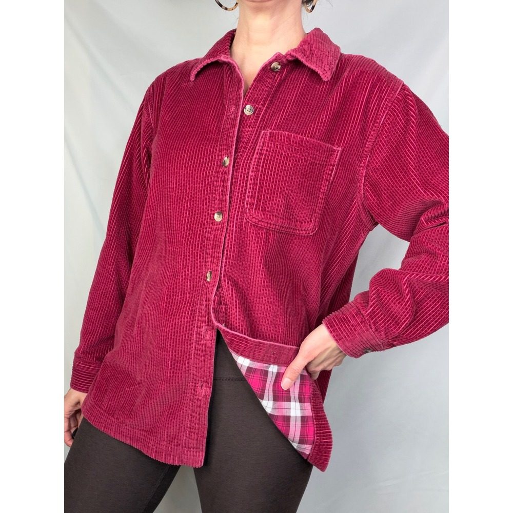 LL Bean Women Berry Pink Flannel Lined Corduroy Shirt Jacket Shacket Wide Wale S - Picture 12 of 12